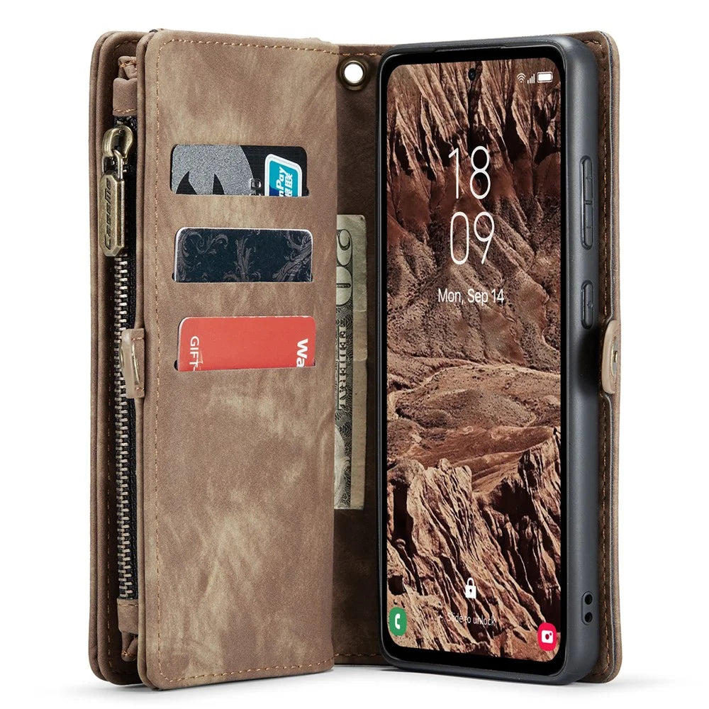 For Samsung Galaxy A55 5G Phone Cases CASEME 008 Leather Cover with Detachable Wallet and Strap - Brown - 4