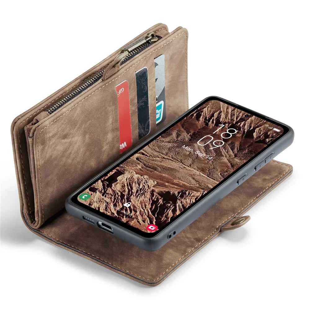 For Samsung Galaxy A55 5G Phone Cases CASEME 008 Leather Cover with Detachable Wallet and Strap - Brown - 5
