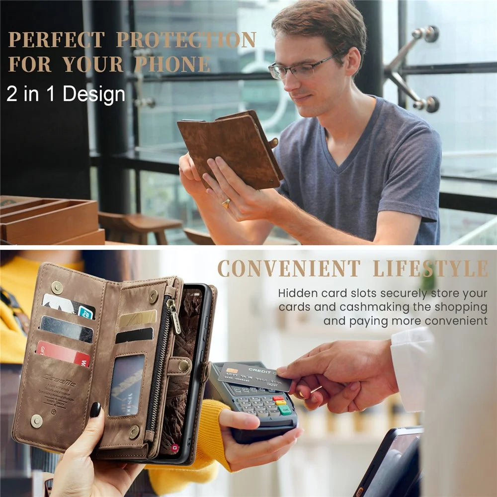 For Samsung Galaxy A55 5G Phone Cases CASEME 008 Leather Cover with Detachable Wallet and Strap - Brown - 7