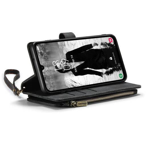 For Samsung Galaxy A15 4G / 5G Phone Cases with Strap CASEME C30 Zipper Multiple Card Holder PU Leather Cover - Black - 2