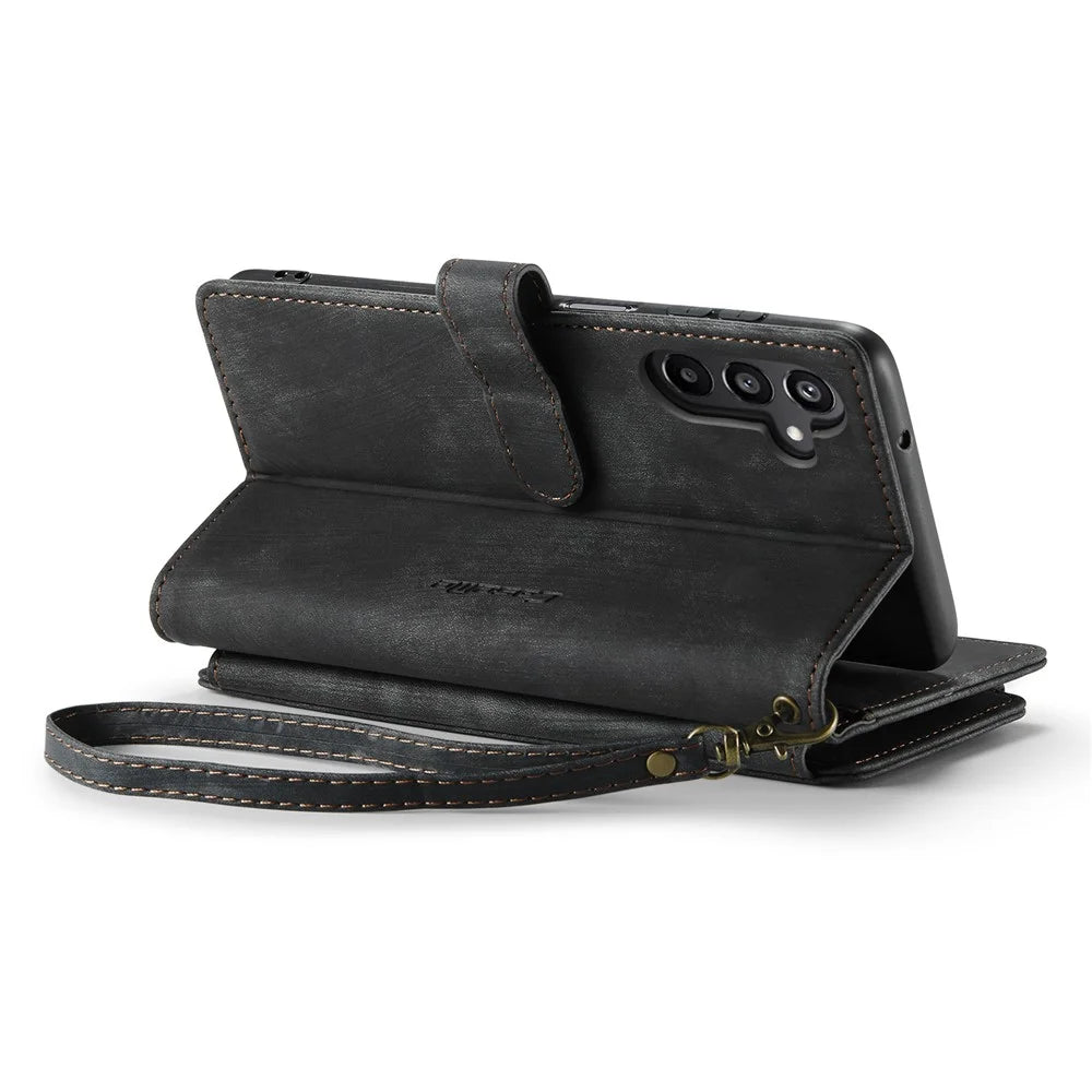 For Samsung Galaxy A15 4G / 5G Phone Cases with Strap CASEME C30 Zipper Multiple Card Holder PU Leather Cover - Black - 3