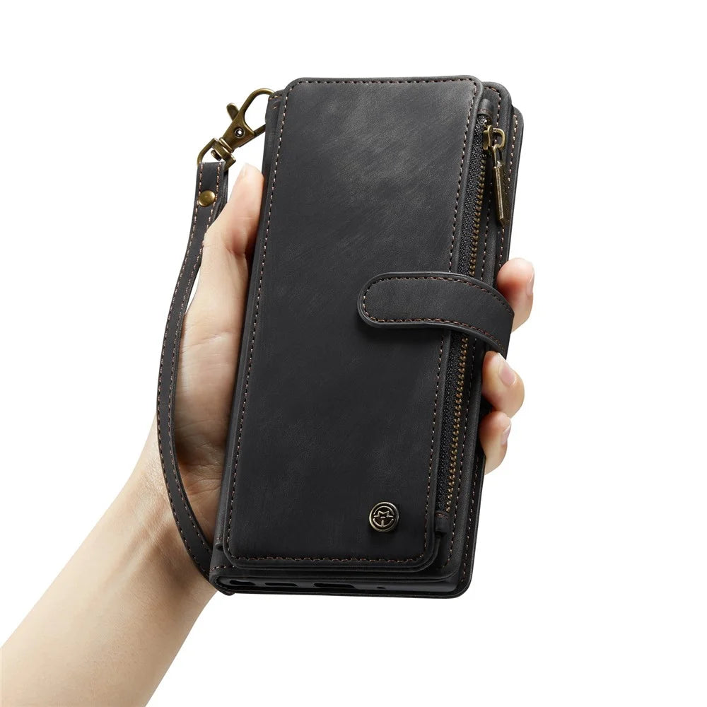 For Samsung Galaxy A15 4G / 5G Phone Cases with Strap CASEME C30 Zipper Multiple Card Holder PU Leather Cover - Black - 6