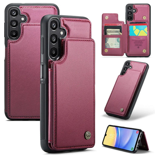 For Samsung Galaxy A15 4G / 5G Phone Case CASEME C22 Leather Back Cover with RFID Blocking Card Slots - Red - 1