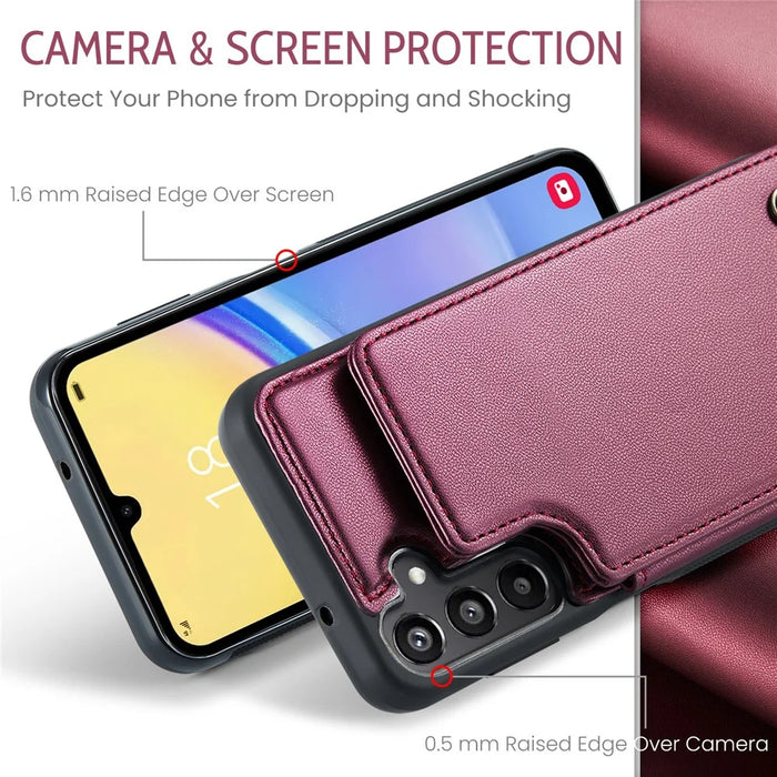 For Samsung Galaxy A15 4G / 5G Phone Case CASEME C22 Leather Back Cover with RFID Blocking Card Slots - Red - 4