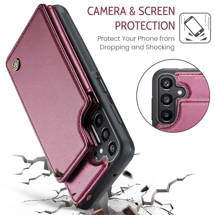 For Samsung Galaxy A15 4G / 5G Phone Case CASEME C22 Leather Back Cover with RFID Blocking Card Slots - Red - 6