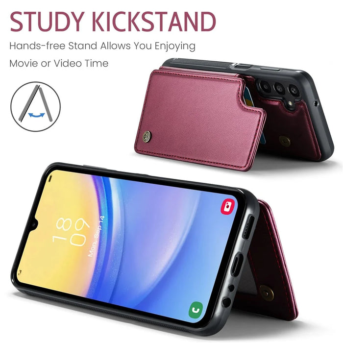 For Samsung Galaxy A15 4G / 5G Phone Case CASEME C22 Leather Back Cover with RFID Blocking Card Slots - Red - 7