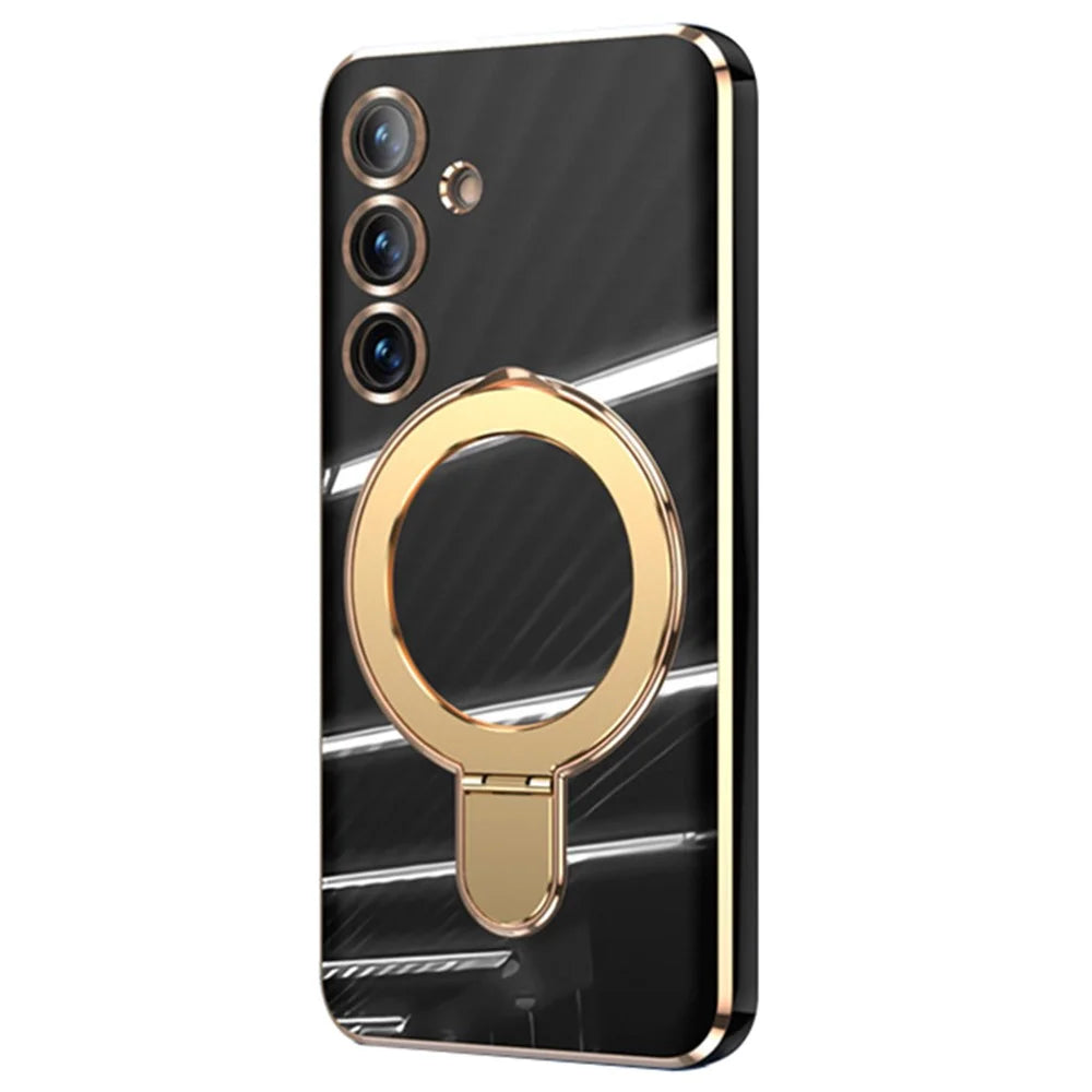 For Samsung Galaxy S24+ Kickstand Magnetic Case TPU Phone Cover - Black - 1