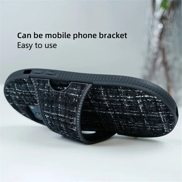 For iPhone 15 Pro Max Shockproof Phone Case Slipper Design Kickstand TPU Phone Cover - Black - 3