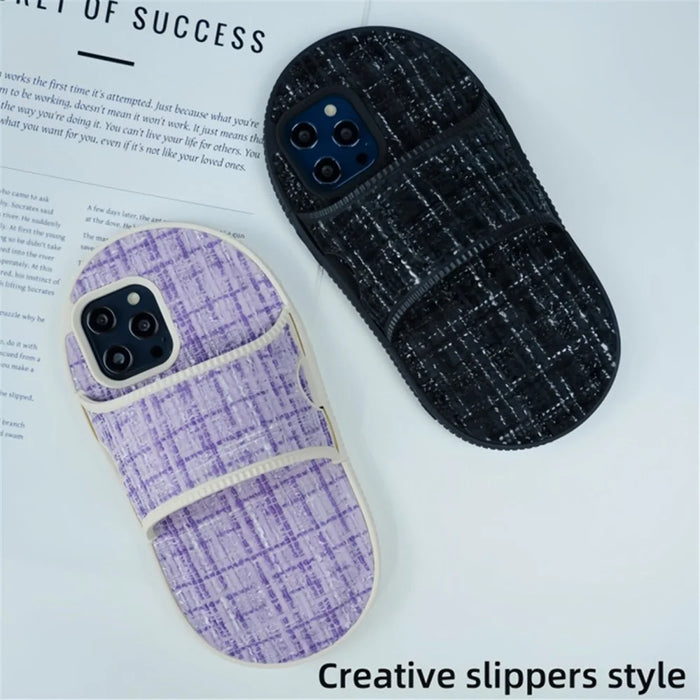 For iPhone 15 Pro Max Shockproof Phone Case Slipper Design Kickstand TPU Phone Cover - Black - 5