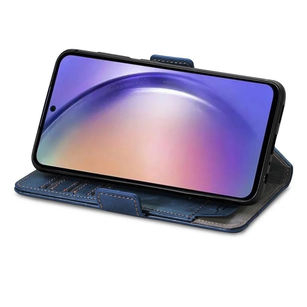 For Samsung Galaxy A55 5G Phone Cases CASENEO PU Leather Cover Stand with RFID Blocking Wallet - Dark Blue - 3