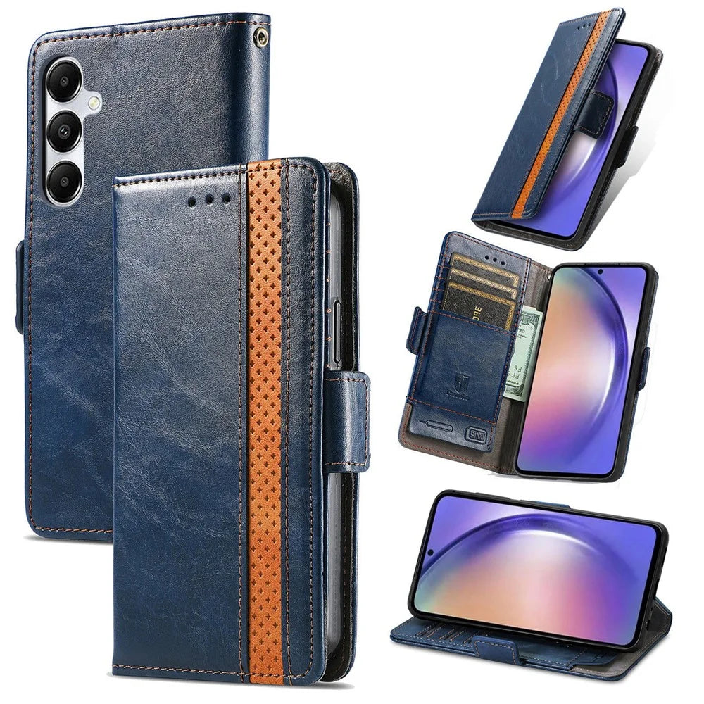 For Samsung Galaxy A55 5G Phone Cases CASENEO PU Leather Cover Stand with RFID Blocking Wallet - Dark Blue - 4