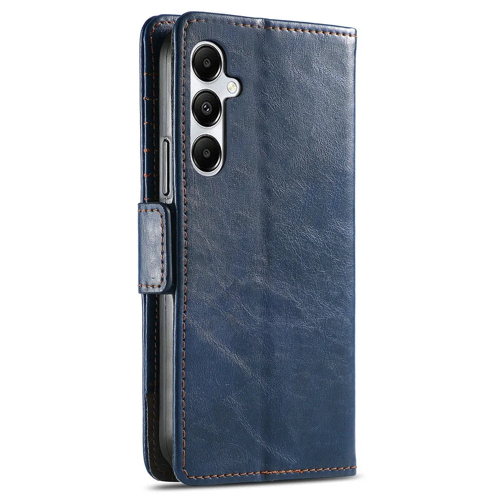 For Samsung Galaxy A55 5G Phone Cases CASENEO PU Leather Cover Stand with RFID Blocking Wallet - Dark Blue - 5