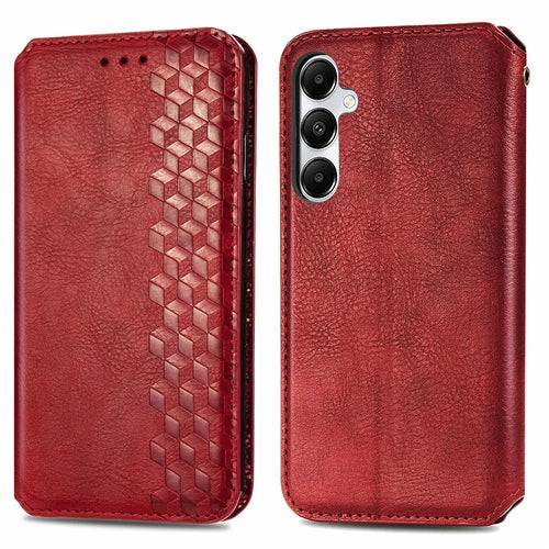 For Samsung Galaxy A55 5G PU Leather Case Rhombus Imprint Wallet Stand Phone Cover - Red - 1