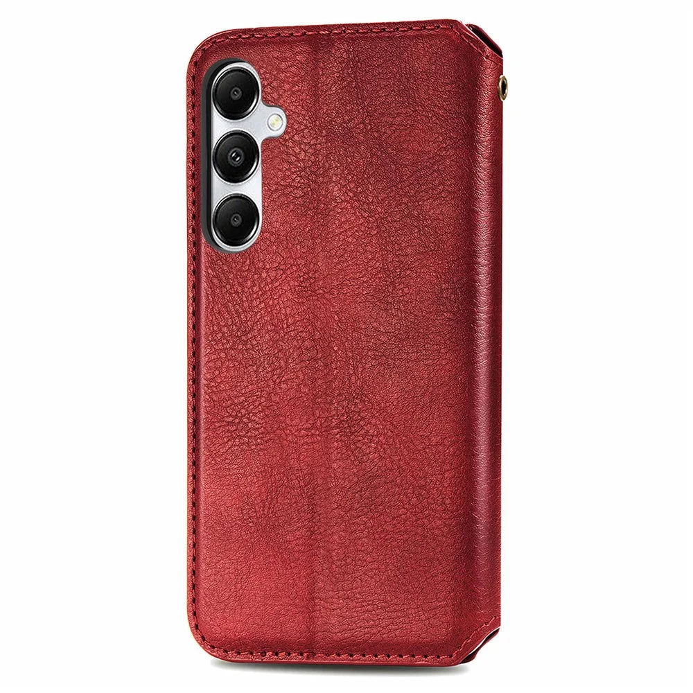 For Samsung Galaxy A55 5G PU Leather Case Rhombus Imprint Wallet Stand Phone Cover - Red - 6