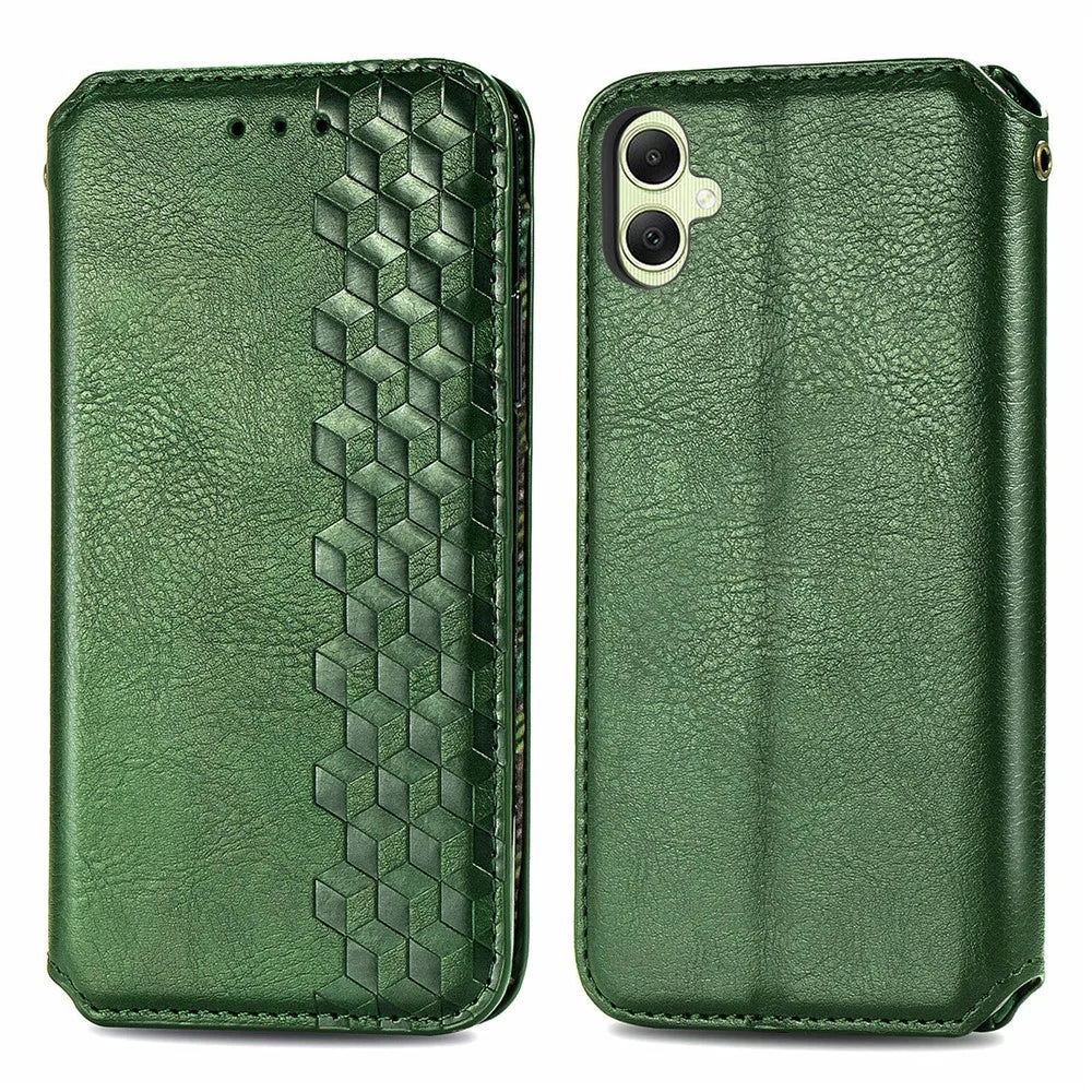 For Samsung Galaxy A05 4G PU Leather Case Rhombus Imprint Wallet Stand Phone Cover - Green - 1