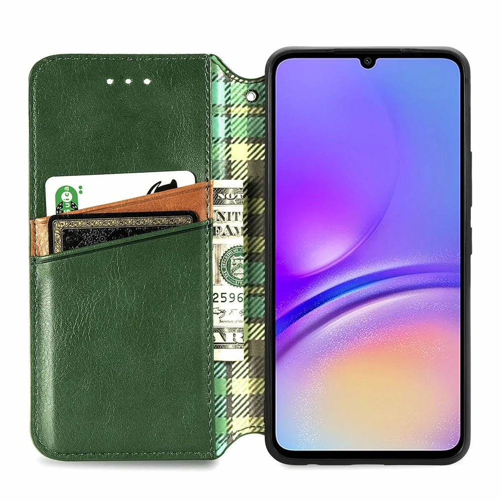 For Samsung Galaxy A05 4G PU Leather Case Rhombus Imprint Wallet Stand Phone Cover - Green - 2