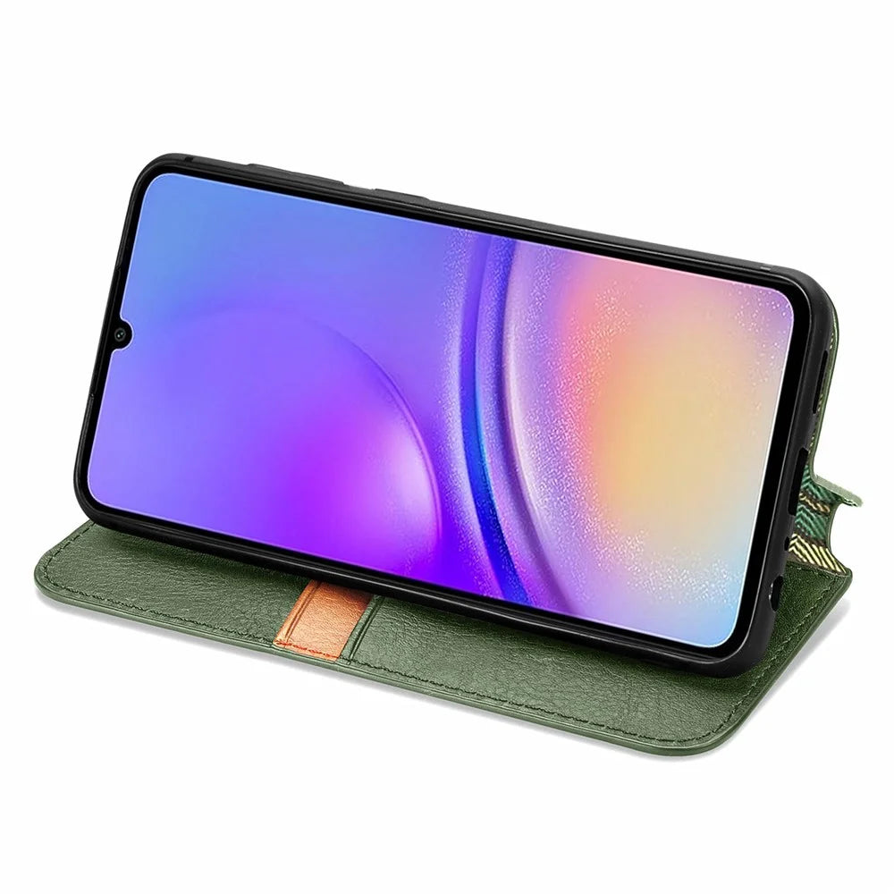 For Samsung Galaxy A05 4G PU Leather Case Rhombus Imprint Wallet Stand Phone Cover - Green - 3