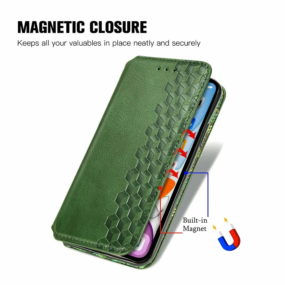 For Samsung Galaxy A05 4G PU Leather Case Rhombus Imprint Wallet Stand Phone Cover - Green - 4