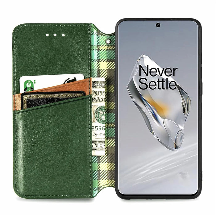 For OnePlus 12 5G PU Leather Case Rhombus Imprint Wallet Stand Phone Cover - Green - 2