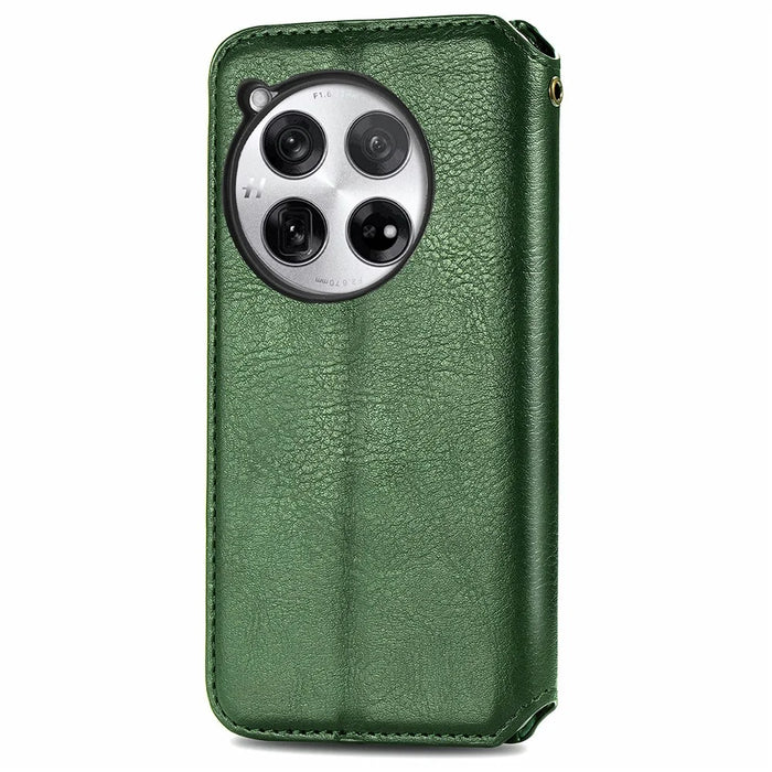 For OnePlus 12 5G PU Leather Case Rhombus Imprint Wallet Stand Phone Cover - Green - 6