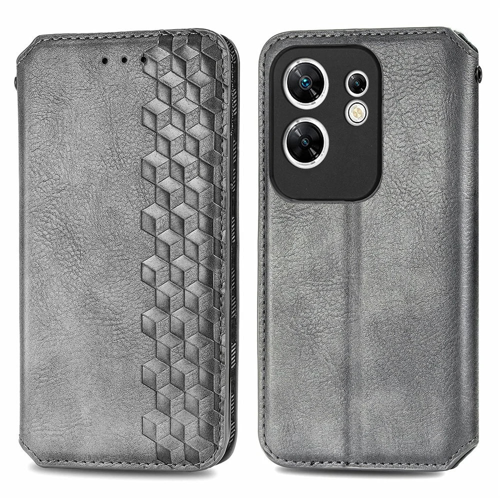 For Infinix Zero 30 4G PU Leather Case Rhombus Imprint Wallet Stand Phone Cover - Grey - 1