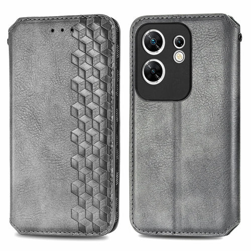 For Infinix Zero 30 4G PU Leather Case Rhombus Imprint Wallet Stand Phone Cover - Grey - 1