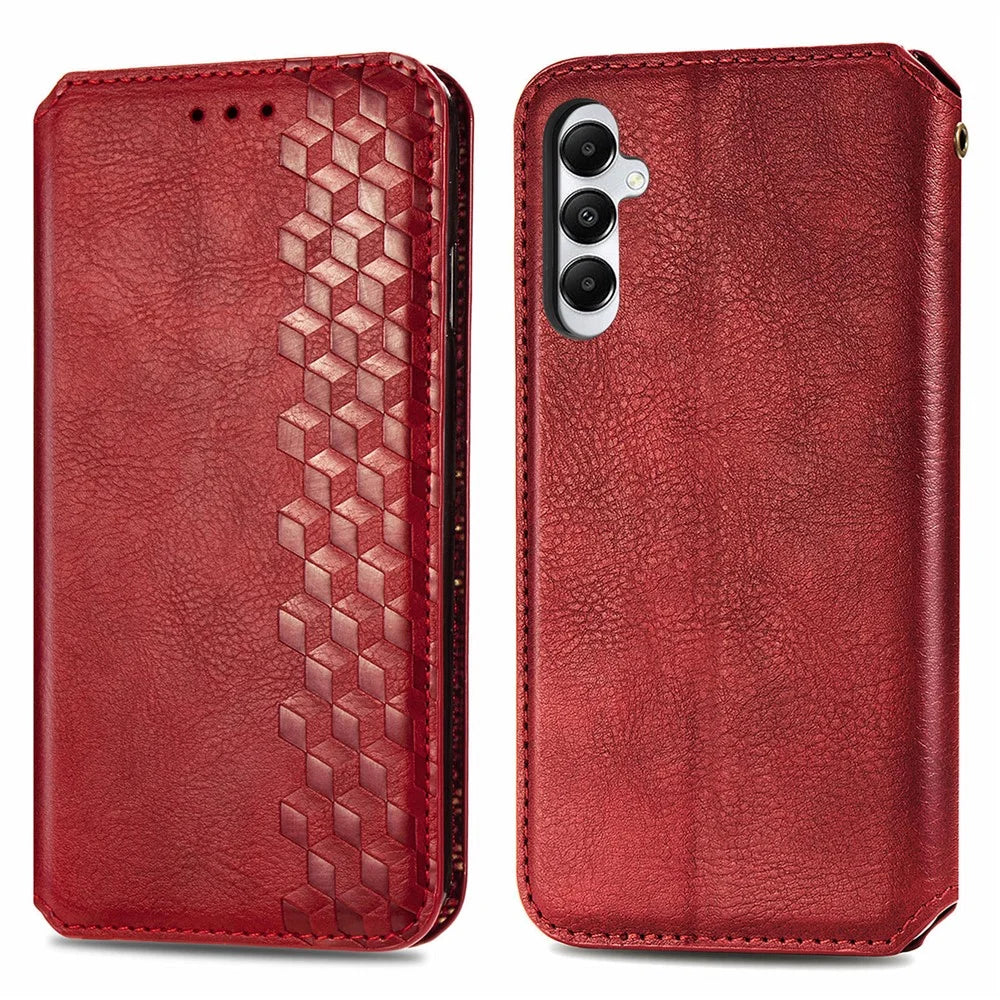 For Samsung Galaxy A05s 4G PU Leather Case Rhombus Imprint Wallet Stand Phone Cover - Red - 1