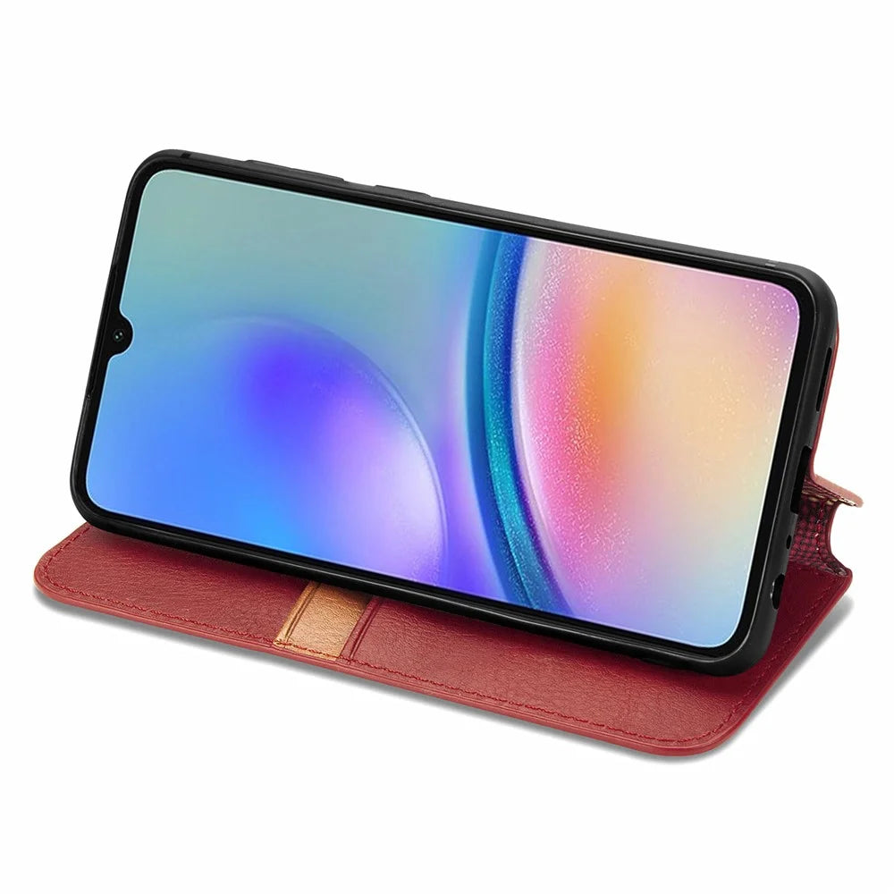 For Samsung Galaxy A05s 4G PU Leather Case Rhombus Imprint Wallet Stand Phone Cover - Red - 3