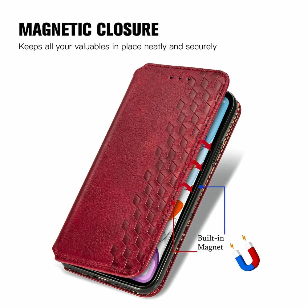 For Samsung Galaxy A05s 4G PU Leather Case Rhombus Imprint Wallet Stand Phone Cover - Red - 4