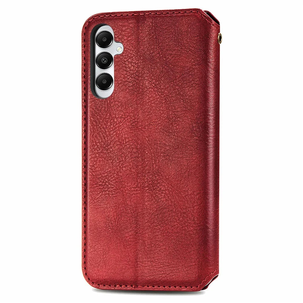 For Samsung Galaxy A05s 4G PU Leather Case Rhombus Imprint Wallet Stand Phone Cover - Red - 6