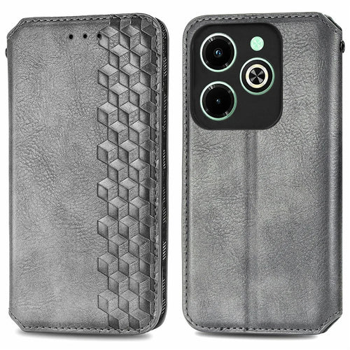 For Infinix Hot 40i PU Leather Case Rhombus Imprint Wallet Stand Phone Cover - Grey - 1