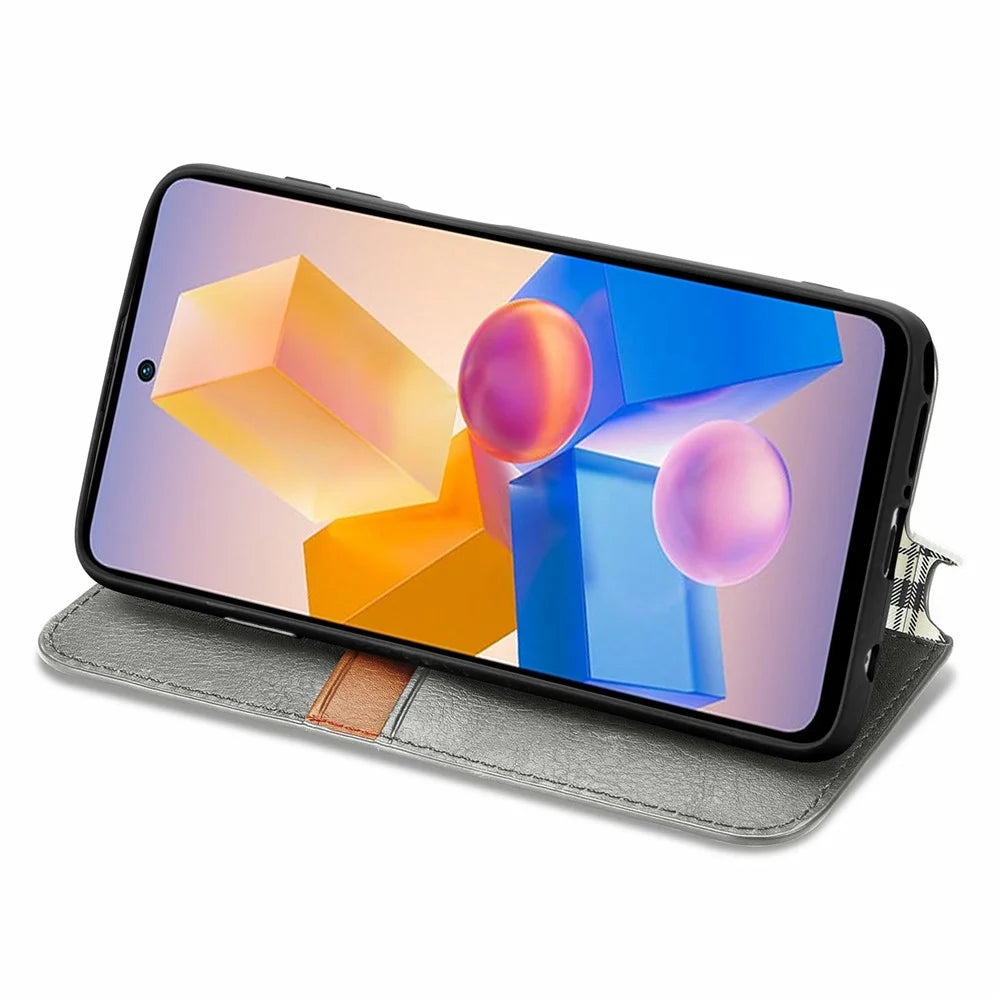 For Infinix Hot 40i PU Leather Case Rhombus Imprint Wallet Stand Phone Cover - Grey - 3