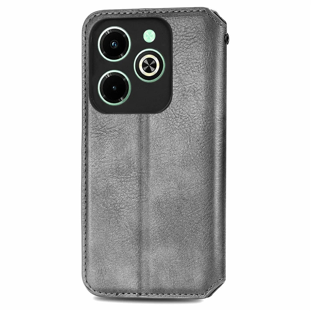 For Infinix Hot 40i PU Leather Case Rhombus Imprint Wallet Stand Phone Cover - Grey - 6