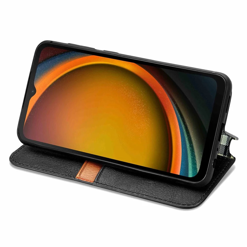 For Samsung Galaxy Xcover7 PU Leather Case Rhombus Imprint Wallet Stand Phone Cover - Black - 3