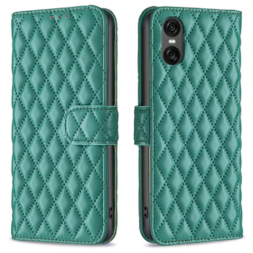 BINFEN COLOR BF Style-14 For Sony Xperia 10 VI Case Rhombus Grid Phone Cover with Magnetic Clasp - Green - 1