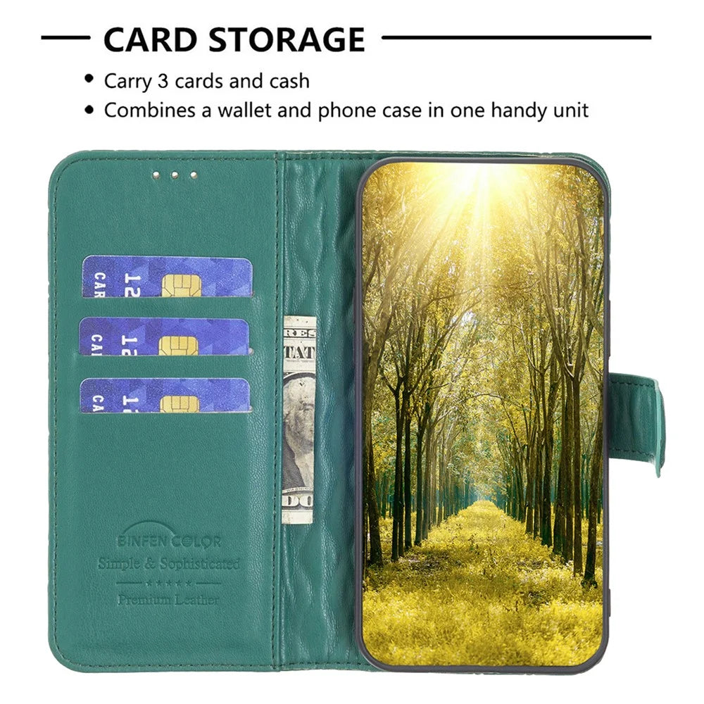 BINFEN COLOR BF Style-14 For Sony Xperia 10 VI Case Rhombus Grid Phone Cover with Magnetic Clasp - Green - 3