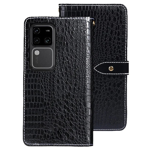 IDEWEI For vivo V30 Pro 5G Case PU Leather Crocodile Texture Flip Wallet Phone Cover - Black - 1