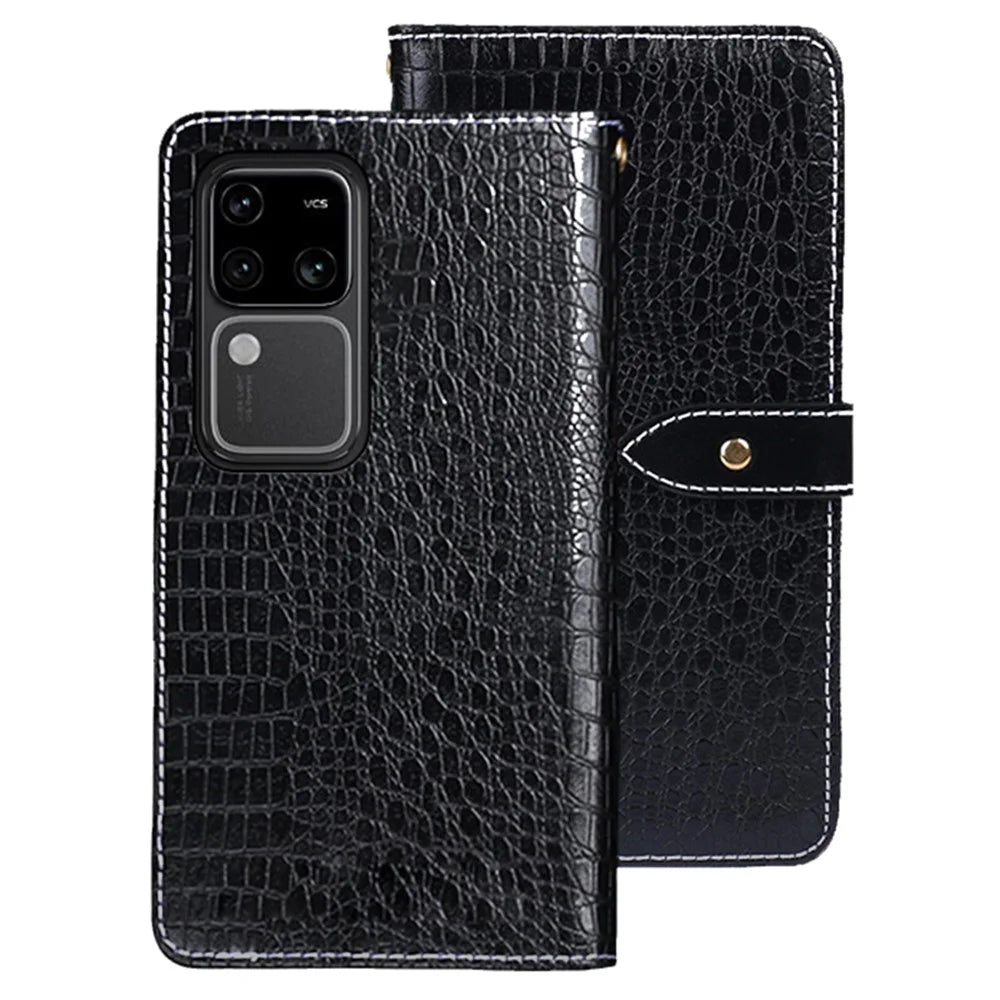 IDEWEI For vivo V30 Pro 5G Case PU Leather Crocodile Texture Flip Wallet Phone Cover - Black - 1