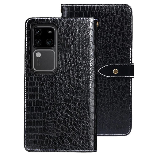 IDEWEI For vivo V30 Pro 5G Case PU Leather Crocodile Texture Flip Wallet Phone Cover - Black - 1