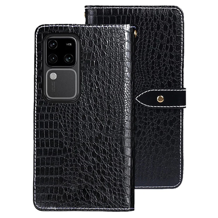 IDEWEI For vivo V30 Pro 5G Case PU Leather Crocodile Texture Flip Wallet Phone Cover - Black - 1
