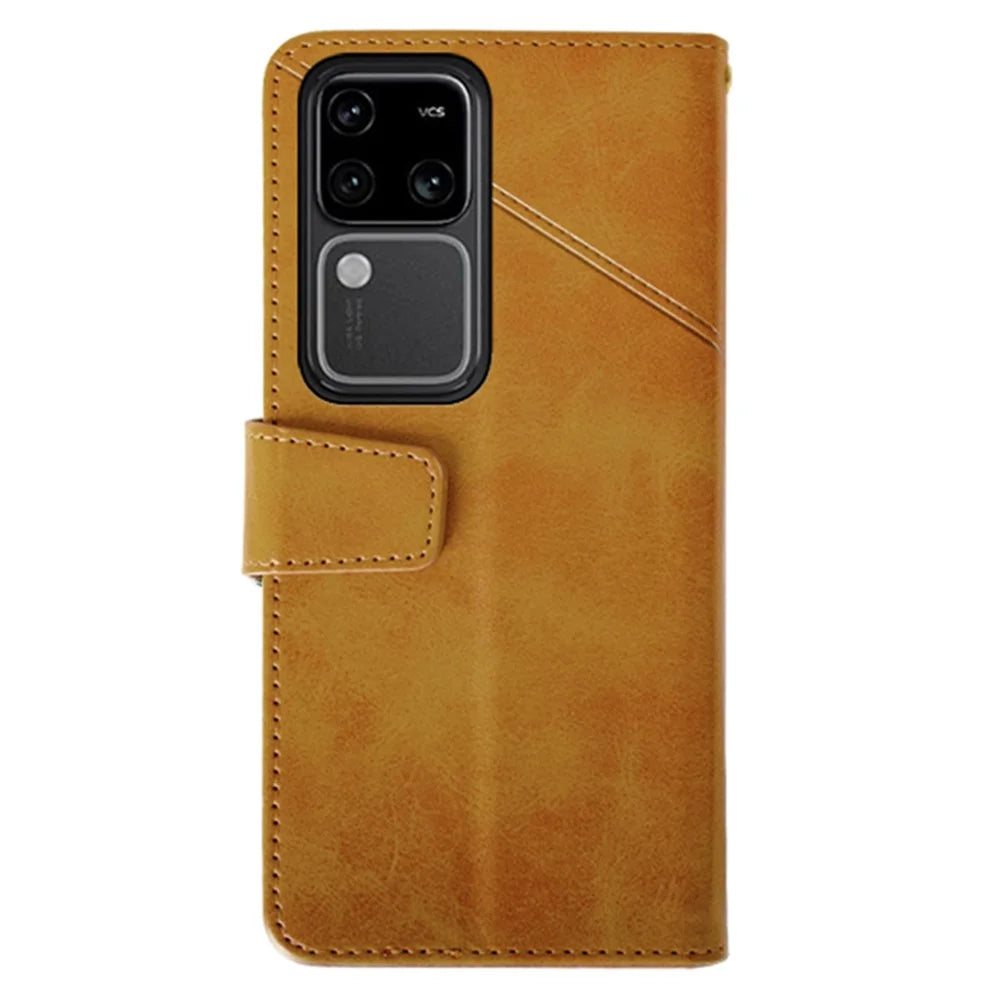 IDEWEI For vivo V30 Pro 5G Leather Case Card Slots Wallet Calf Texture Phone Cover - Orange - 5