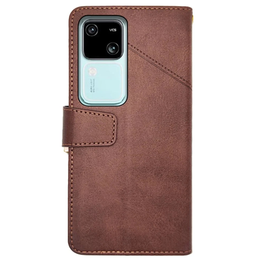 IDEWEI For vivo V30 5G PU Leather Case Card Slots Wallet Calf Texture Phone Cover - Brown - 5