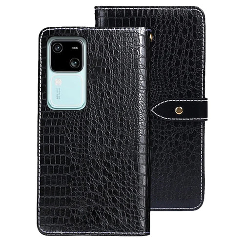 IDEWEI For vivo V30 5G Case PU Leather Anti Drop Crocodile Texture Flip Wallet Phone Cover - Black - 1