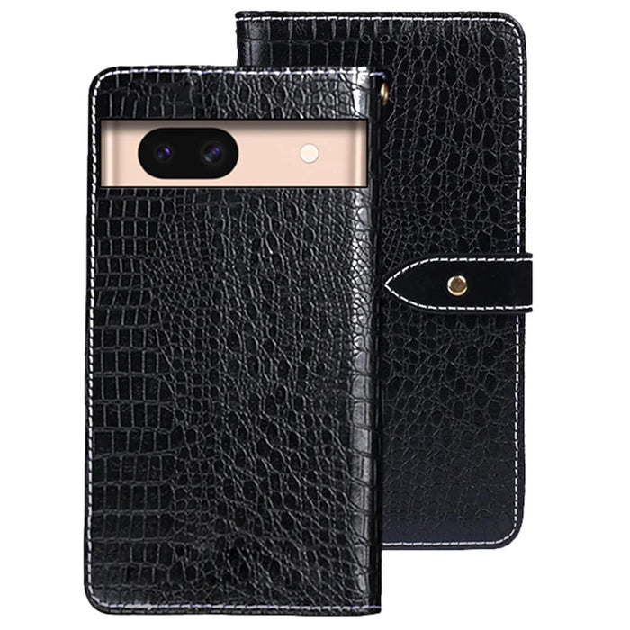 IDEWEI For Google Pixel 8a Case PU Leather Anti Drop Crocodile Texture Flip Wallet Phone Cover - Black - 1