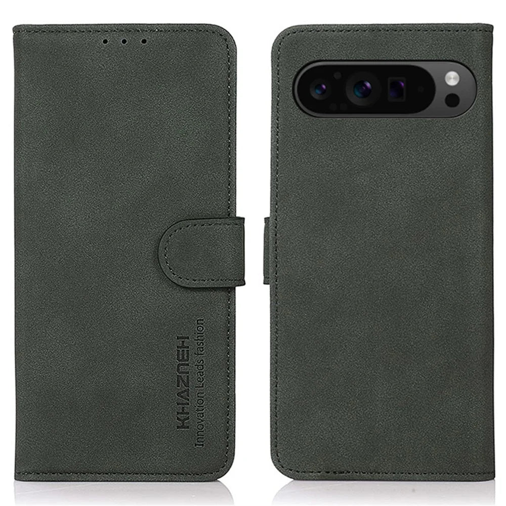 KHAZNEH For Google Pixel 10 Pro XL / 9 Pro XL Phone Case Folding Stand Cover Leather Wallet Shell - Green - 1