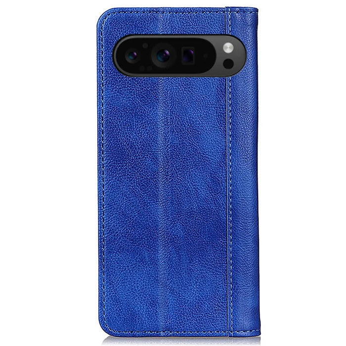 For Google Pixel 10 Pro XL / 9 Pro XL Case Anti-Scratch Litchi Texture Split Leather Wallet Stand Phone Cover - Blue - 7