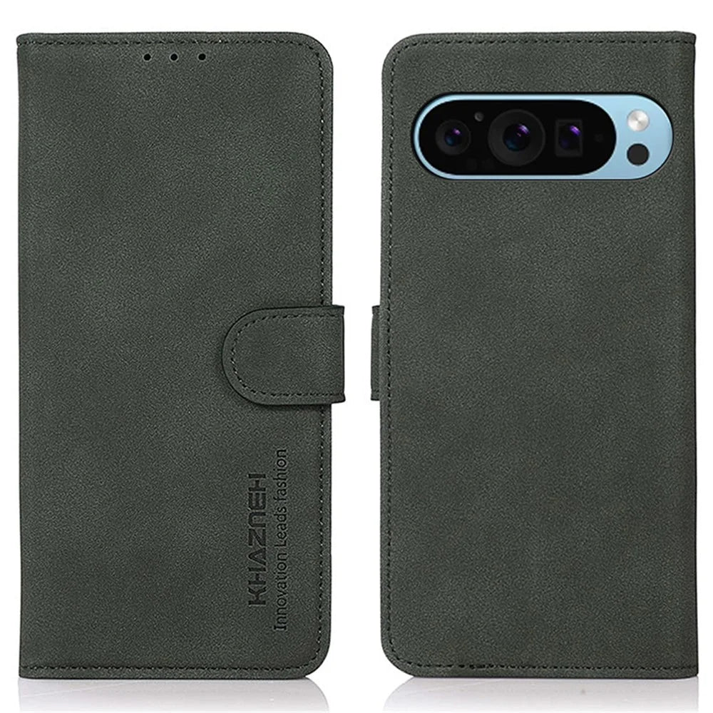 KHAZNEH For Google Pixel 9 / Pixel 9 Pro Shockproof PU Leather Phone Case Wallet Stand Cover - Green - 1