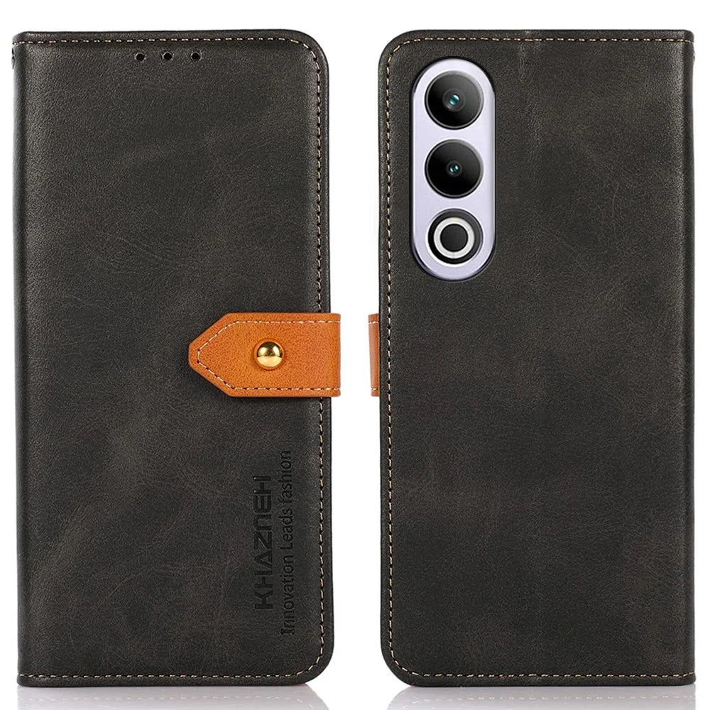 KHAZNEH For OnePlus Nord CE4 5G Magnetic Flip PU Leather Case Cell Phone Stand Cover - Black - 1