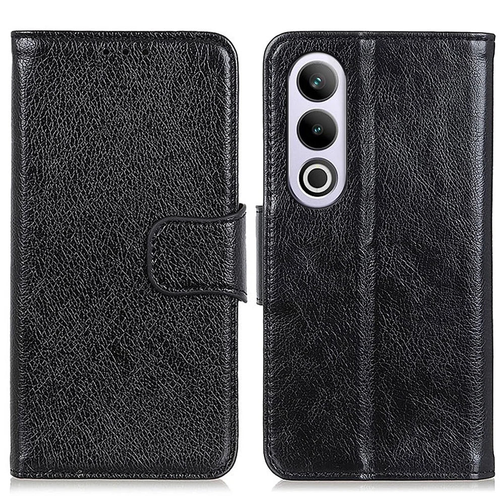 For OnePlus Nord CE4 5G Phone Case Stand Split Leather Nappa Texture Cover - Black - 1