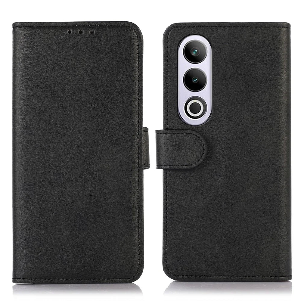 For OnePlus Nord CE4 5G Case PU Leather Cowhide Texture Card Slots Wallet Phone Cover - Black - 1